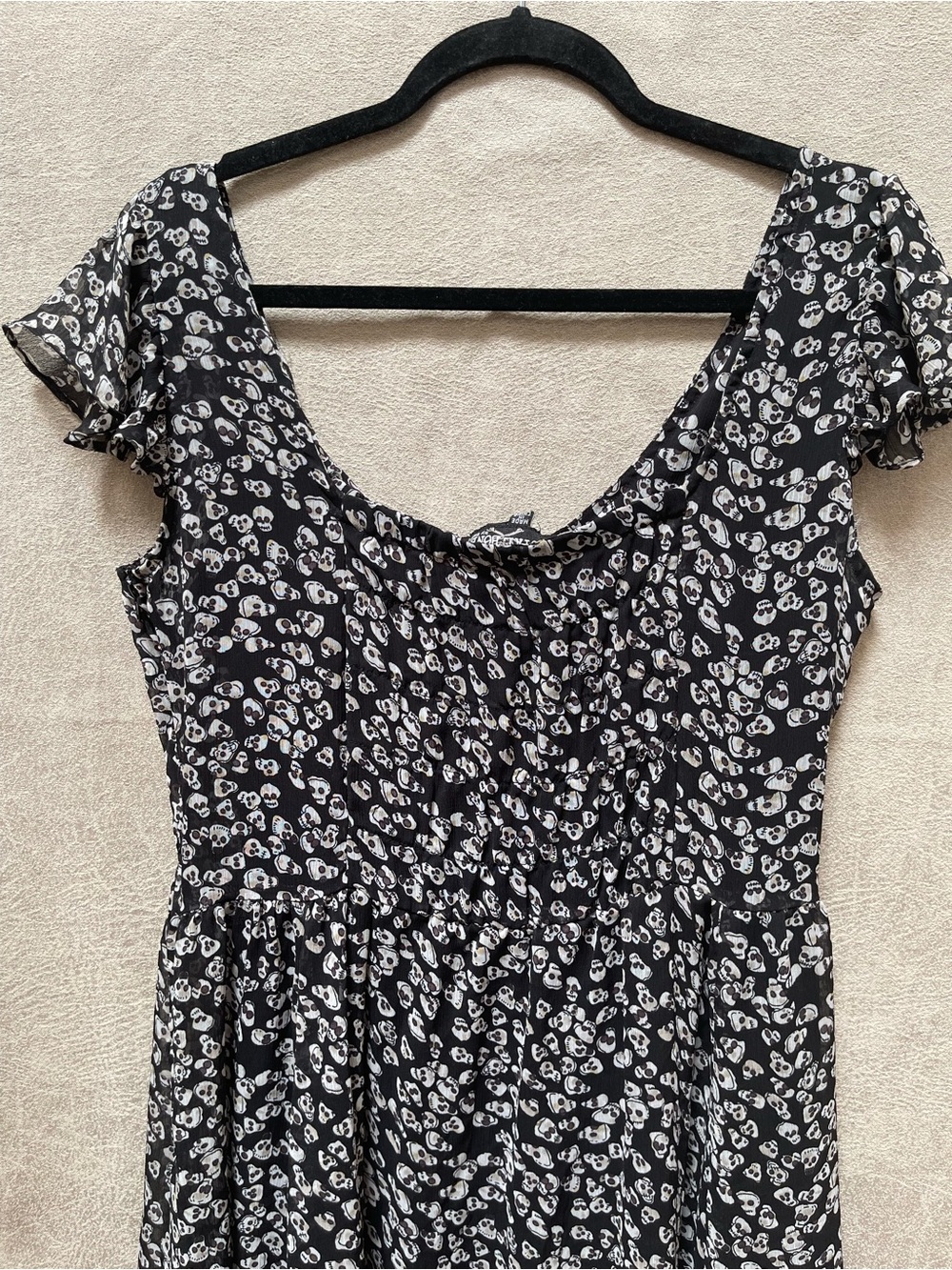 Royal Bones Black Cream Skull Print Vintage Goth Y2k Babydoll Mini Dress Daang - Picture 2 of 15